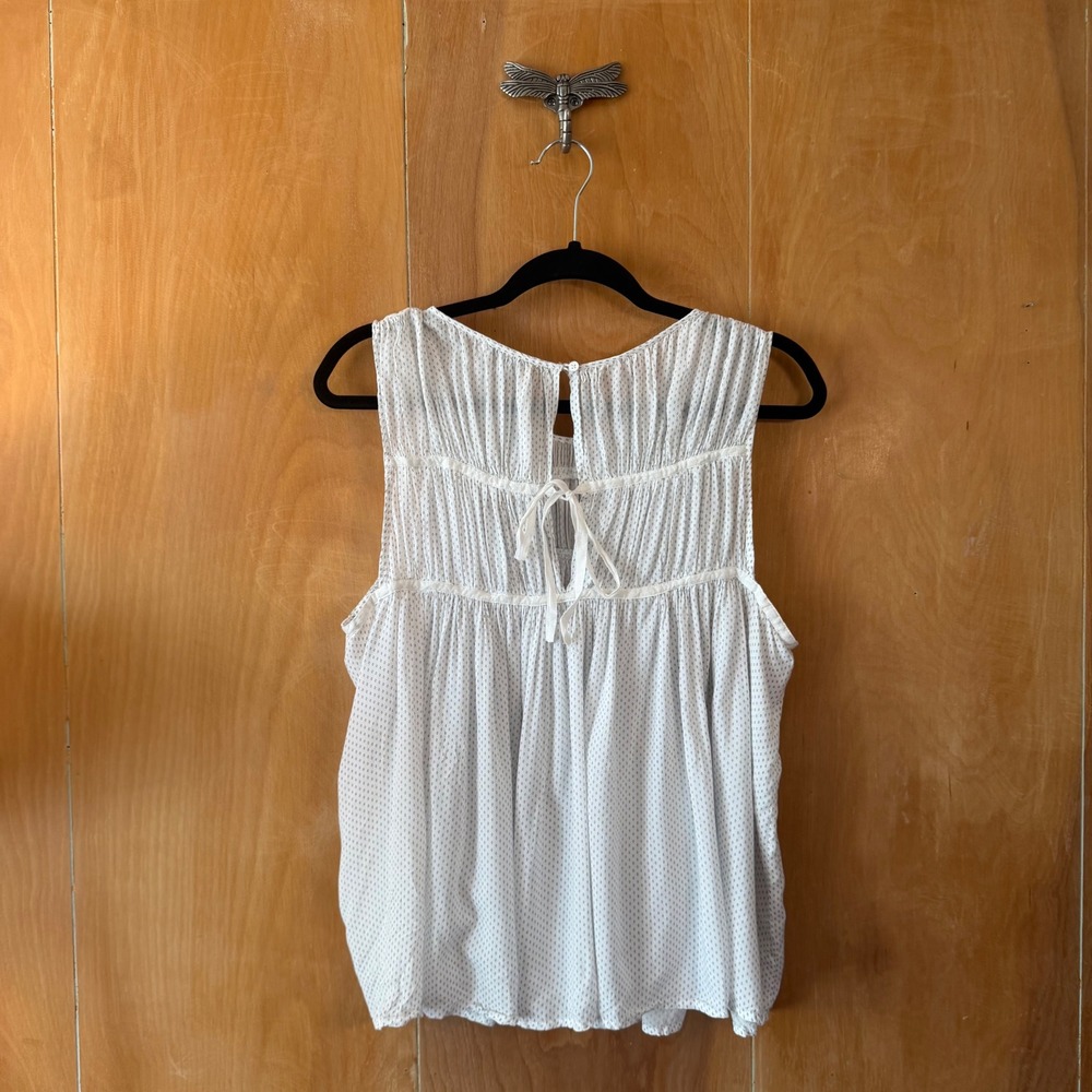 James Perse White Printed Pleated Sleeveless Babydoll Top Size 4 - Picture 7 of 14